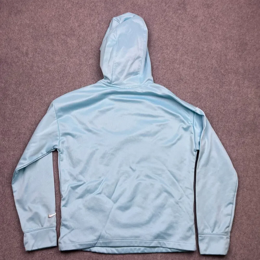 Nike Therma-Fit Hoodie Girls Large Blue‎ Swoosh Long Sleeve Pullover Sweatshirt